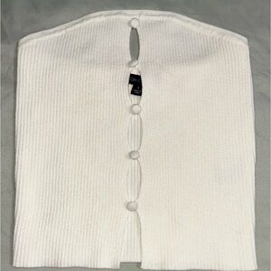 Cotton Candy White Cowl Neck Sweater with Ribbed Texture